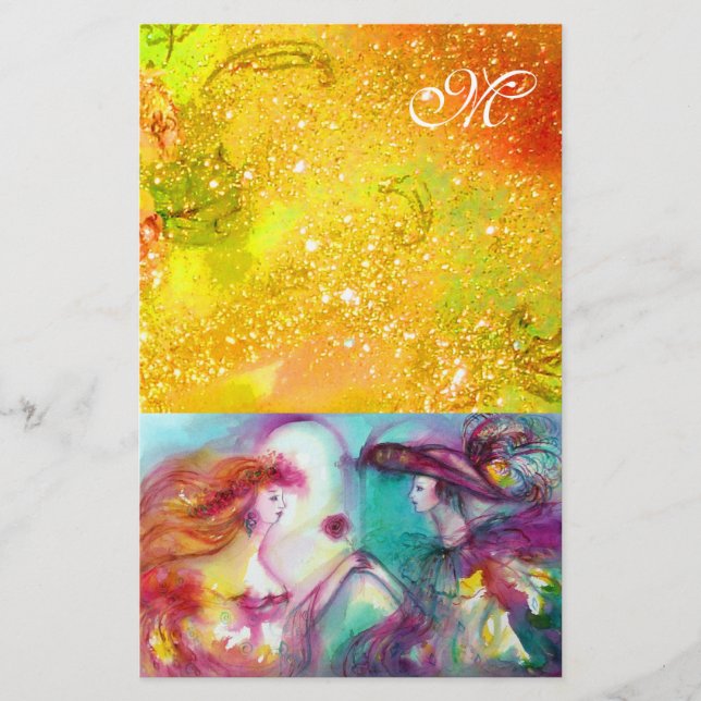 ROMEO UND JULIET, GELBE GLITZERN BRIEFPAPIER (Vorderseite)