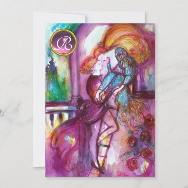 ROMEO UND JULIET Pink Aqua Blau, Aquamarin Damasag Einladung (Vorderseite)