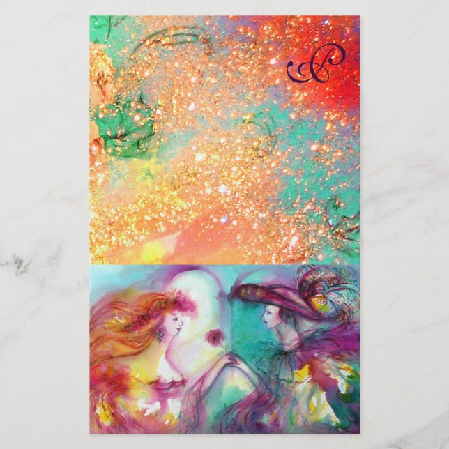 ROMEO UND JULIET, PINK GREEN GOLD GLITZERN MONOGRA BRIEFPAPIER (Vorderseite)