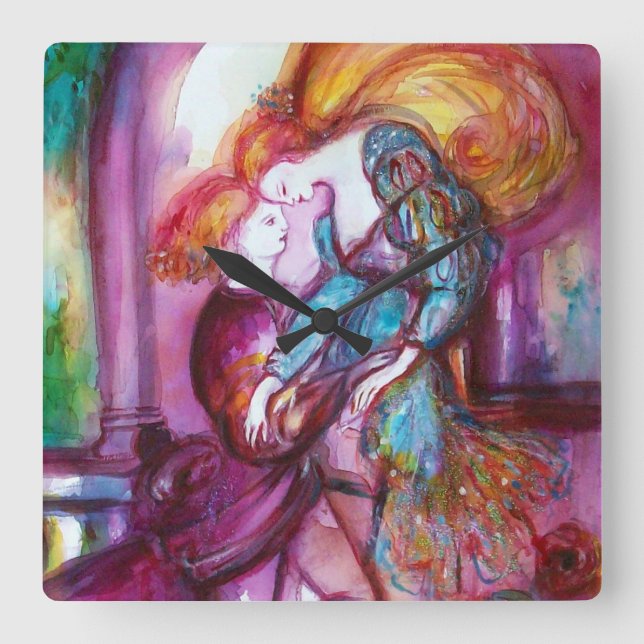 ROMEO UND JULIET Romantischer Valentinstag Quadratische Wanduhr (Vorderseite)