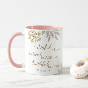 Römer 12:12 Schrift Pink Gold Aquarellfarben Tasse