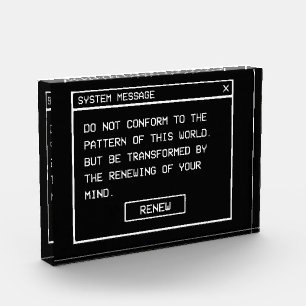 Römer 12:2 Schwarz-Weiß-Computer-Warnfenster Fotoblock