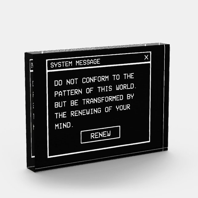 Römer 12:2 Schwarz-Weiß-Computer-Warnfenster Fotoblock (Links)