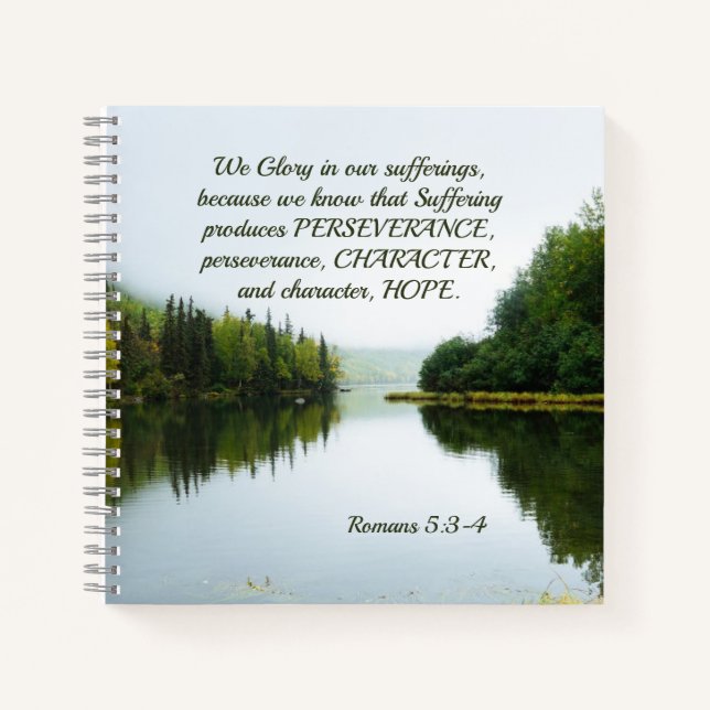 Römer 5:3-4 Wir herrschen in unserem Leiden Bäume Notizbuch (Vorderseite)