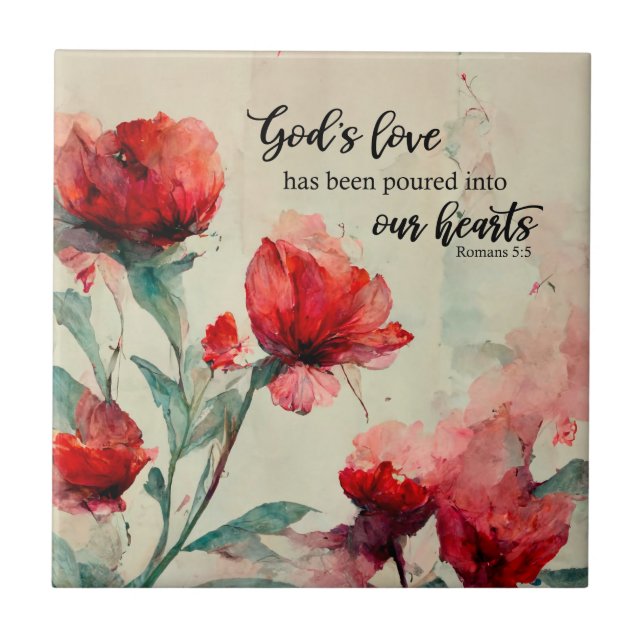 Römer 5:5 Gottes Liebe Bibel Verse Rosa Blume Fliese (Vorderseite)