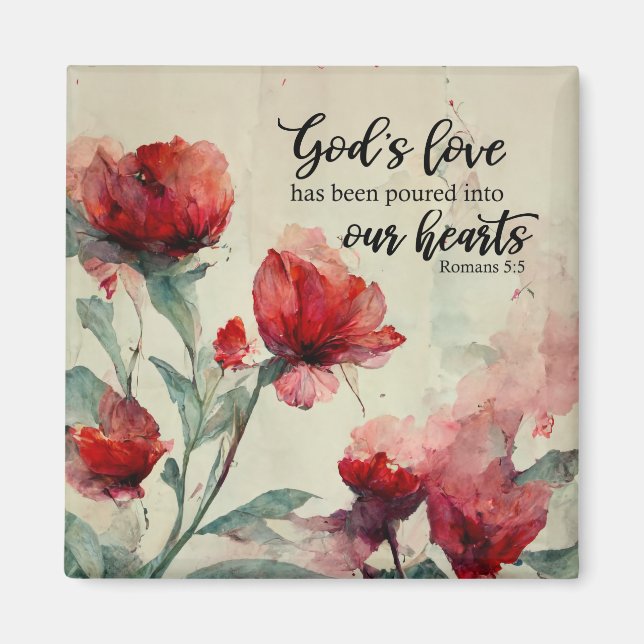 Römer 5:5 Gottes Liebe Bibel Verse Rosa Blume Magnet (Vorne)