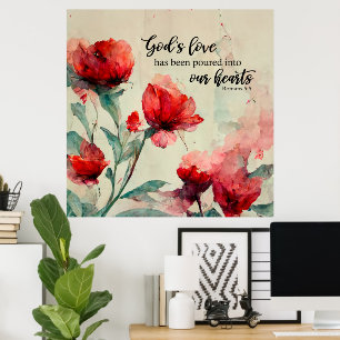 Römer 5:5 Gottes Liebe Bibel Verse Rosa Blume Poster
