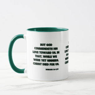 Römer 5:8 KJV Bibelschrift Zwei-Tone-Schrift Tasse
