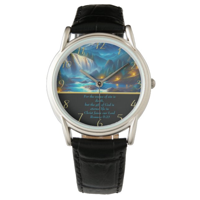 Römer 6:23 Christlich Glaube an Wasserfall Armbanduhr (Vorderseite)