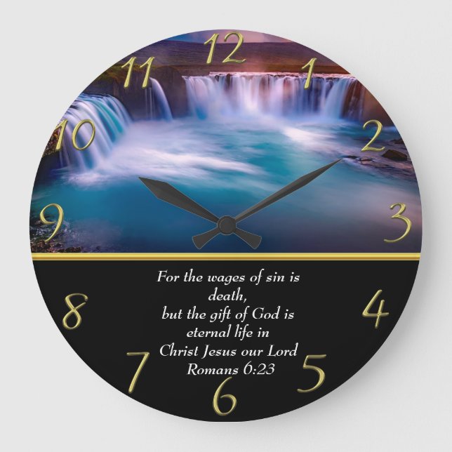 Römer 6:23 Christlich Glaube an Wasserfall Große Wanduhr (Vorderseite)