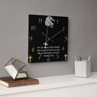 Römer 6:23 Händekreuz Quadratische Wanduhr