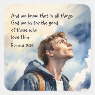Römer 8:28 Alle Dinge arbeiten zusammen für das Gu Quadratischer Aufkleber