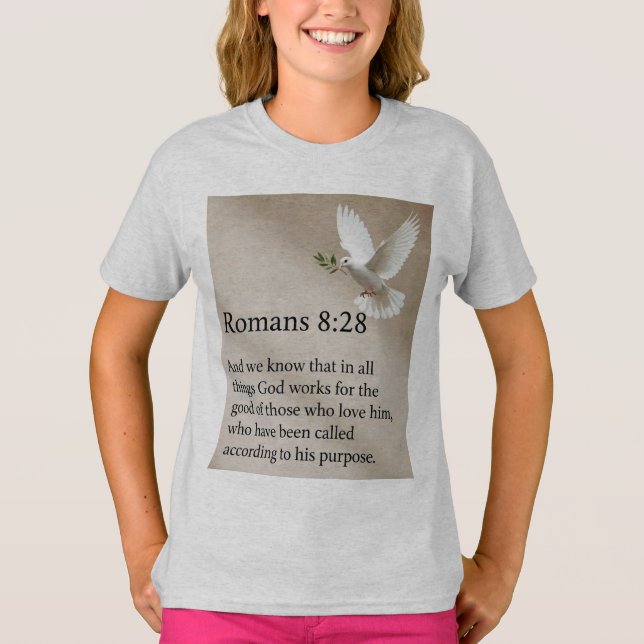 Römer 8,28 Bibelvers Mädchen T-Shirt (Vorderseite)