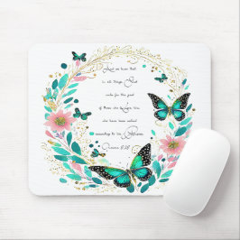 Römer 8:28 Blume und Schmetterlinge Mousepad