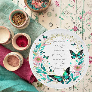 Römer 8:28 Blume und Schmetterlinge Schneidebrett