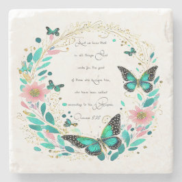 Römer 8:28 Blume und Schmetterlinge Steinuntersetzer