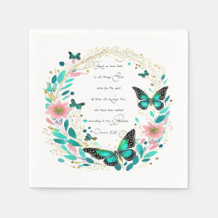 Römer 8,28 Blumen und Schmetterlinge Serviette