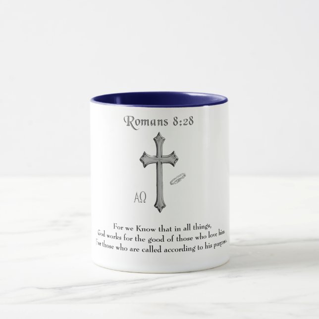 Römer 8,28 christlicher Bibelvers Tasse (Zentrum)