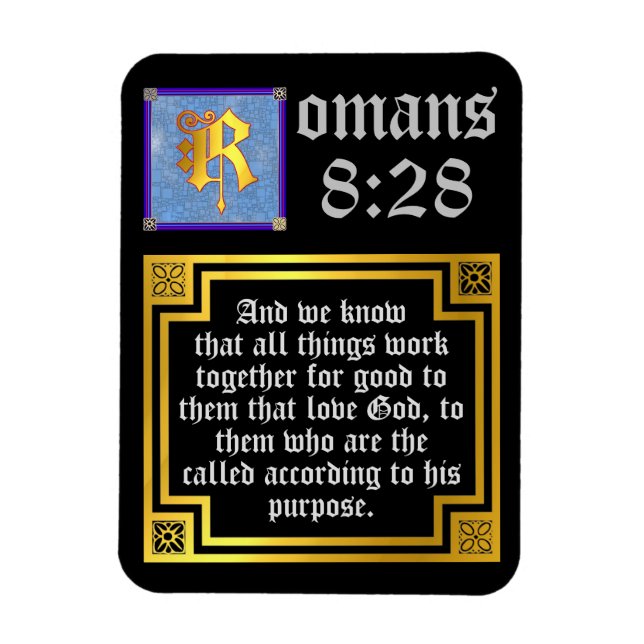 Römer 8:28 Goldenes, beleuchtetes BuchstabenBibela Magnet (Vertikal)