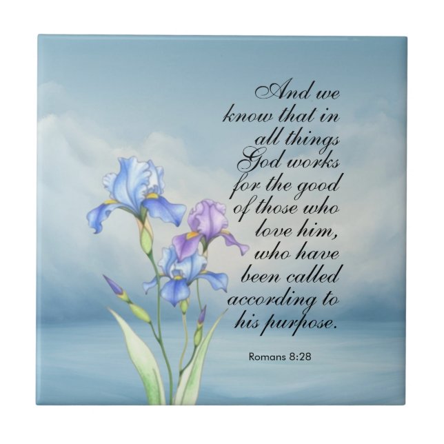 Römer 8:28 Iris-Aquarell  Fliese (Vorderseite)