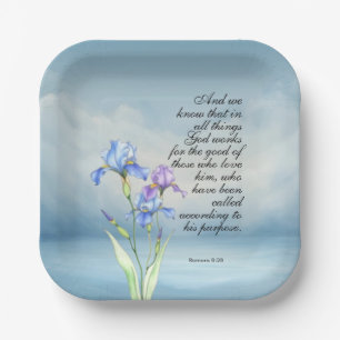 Römer 8:28 Iris-Aquarell Pappteller