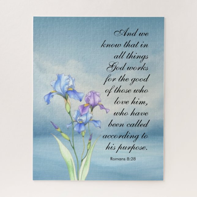 Römer 8:28 Iris-Wasserfarbe Puzzle (Vertikal)