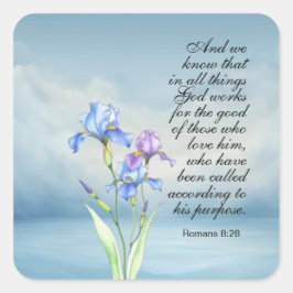 Römer 8:28 Iris Wasserfarbe Quadratischer Aufkleber