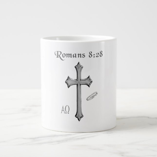 Römer 8:28 Produkte Jumbo-Tasse (Vorderseite)