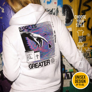 Römer 8:31 Cyberpunk Hand Of God Glitch Art Hoodie