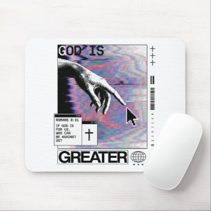 Römer 8:31 Cyberpunk Hand Of God Glitch Art Mousepad