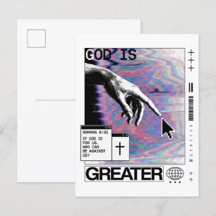 Römer 8:31 Cyberpunk Hand Of God Glitch Art Postkarte