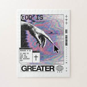 Römer 8:31 Cyberpunk Hand Of God Glitch Art Puzzle