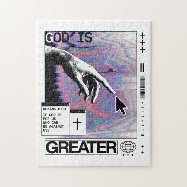 Römer 8:31 Cyberpunk Hand Of God Glitch Art Puzzle (Vertikal)