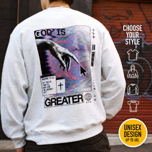 Römer 8:31 Cyberpunk Hand Of God Glitch Art Sweatshirt