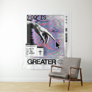 Römer 8:31 Cyberpunk Hand Of God Glitch Art Wandteppich