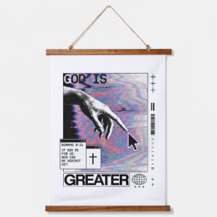 Römer 8:31 Cyberpunk Hand Of God Glitch Art Wandteppich Mit Holzrahmen