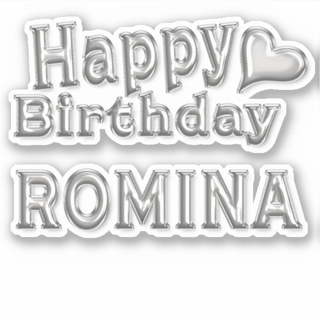 Romina Happy Birthday silver Aufkleber Sticker (Vorderseite)