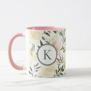 Römische Blütenvanilla Weißfarben Monogramm Tasse