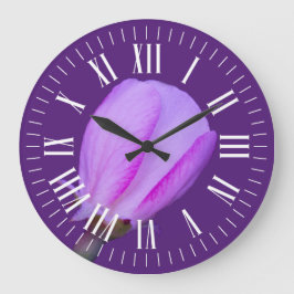 Römische Stunde und Minutenzeichen auf rosa Blüten Große Wanduhr