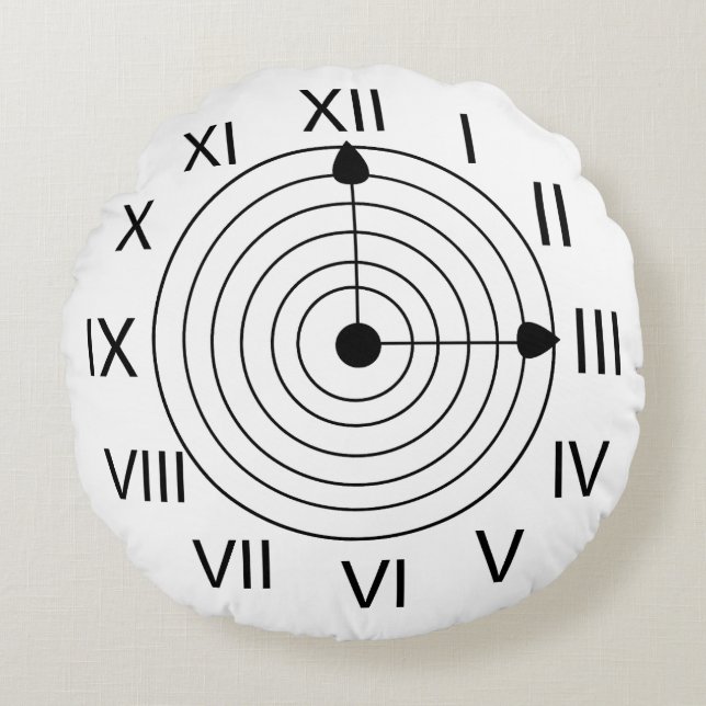 Römische Uhr Schwarz-Weiß-Römische Uhr Rundes Kissen (Vorderseite)