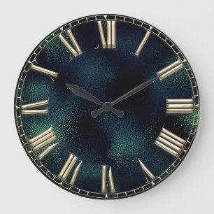 Römische Zahl-tropisches grünes Goldglas Große Wanduhr