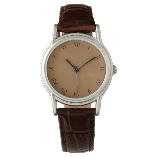 Römische Zahlen mit schwarzem Script auf braunem F Armbanduhr (Vorderseite)