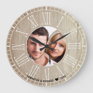 Römische Zahlen zum Hochzeitstag Foto Wood Große Wanduhr