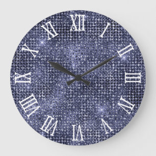 Römische Ziffern Navy Disco Glitter Große Wanduhr