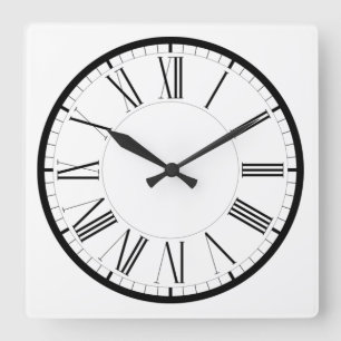 Römische Ziffern rund schwarz weiss klassische Quadratische Wanduhr