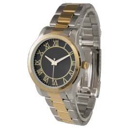  Römische Ziffern Zweifarbig Gold & Silber  Armbanduhr