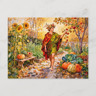 Römischer Gott Faunus Herbstgarten Postkarte
