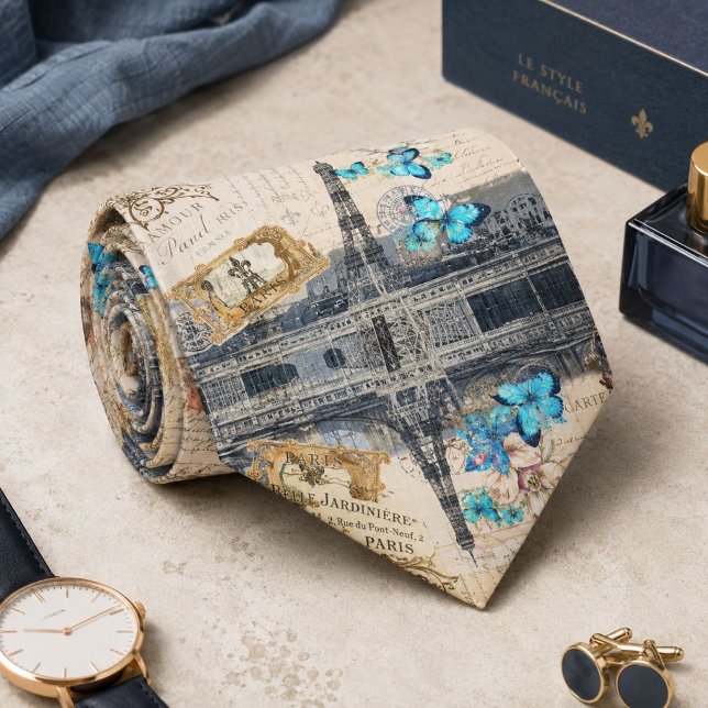 Römischer Schmetterlingturm Krawatte (romantic blue butterfly french paris eiffel tower neck tie)