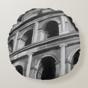 Römisches Colosseum mit Architekturzeichnungen Rundes Kissen