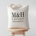 Römisches Datum, Ursprünge, Begrüßung der Stadthoc Tragetasche<br><div class="desc">Diese modernen,  minimalistischen Hochzeitstaschen machen tolle Brautparty-Geschenke,  Begrüßungstaschen oder Gefallen. Sauberes minimales Design mit Ihren Initialen und Hochzeitsstadt in modernen schwarzen Serifenschrift. Ihr Hochzeitstermin in römischen Zahlen fügt eine schicke und unerwartete Touch hinzu.</div>